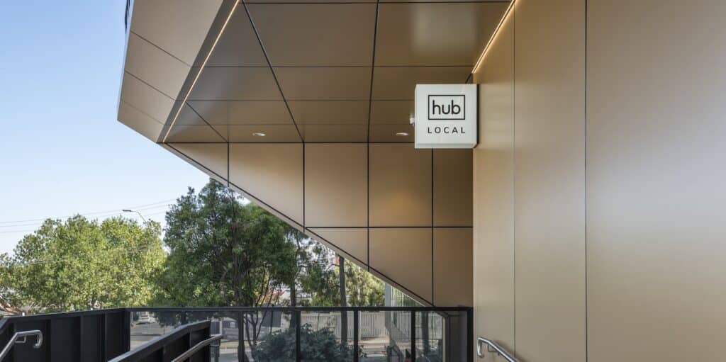 The exterior of Hub Local – Box Hill.